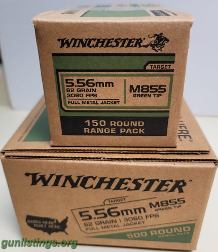 Ammo 650 Rounds Winchester 5.56 Green Tip 62 Grain