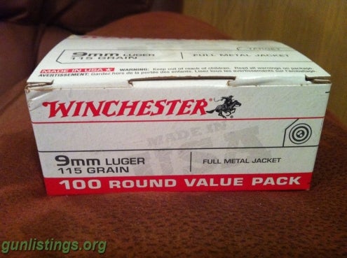 Ammo 9mm Winchester White Box (100 Rnd)