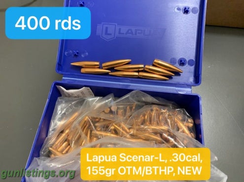 Ammo LAPUA 30(.308) 155gr HPBT BULLET SCENAR-L ,400 Count