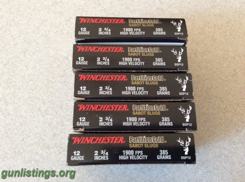 Ammo Winchester Supreme Gold Partition Sabot Slugs 12 GA.