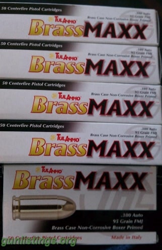 Ammo .380 Auto Tulammo Brass Maxx, 95gr. FMJ, 50rds.