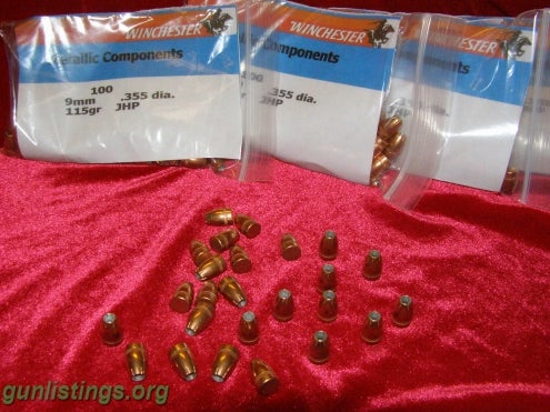 Ammo Winchester 9mm 115 Gr. JHP Bullets For Reloading