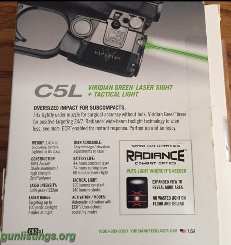 Pistols Viridian C5L Green Laser Light Combo