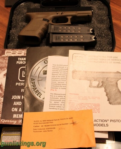 Pistols Like New Olive Drab Glock 23 With Trijicon Night Sights