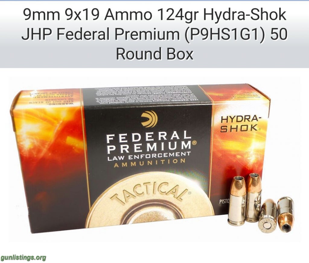 Ammo Federal Premium 9mm 124gr Hydra-Shok Law Enforcement