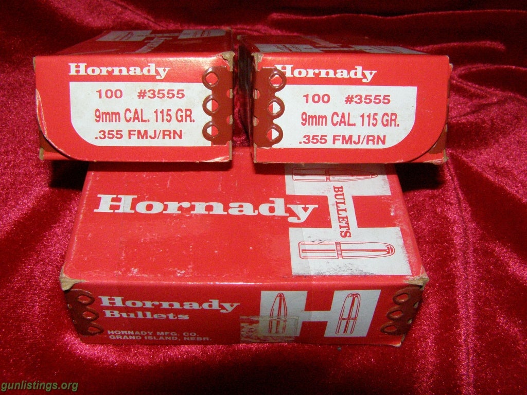 Ammo Hornady 9mm 115gr FMJ Bullets For Reloading