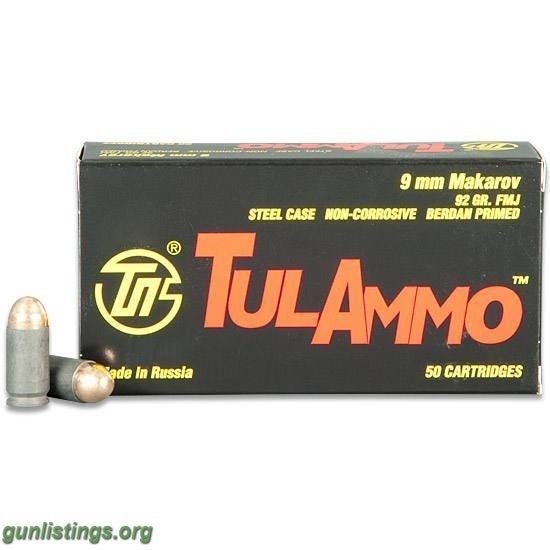 Ammo New TulAmmo 9mm Mak 92gr FMJ 50rds