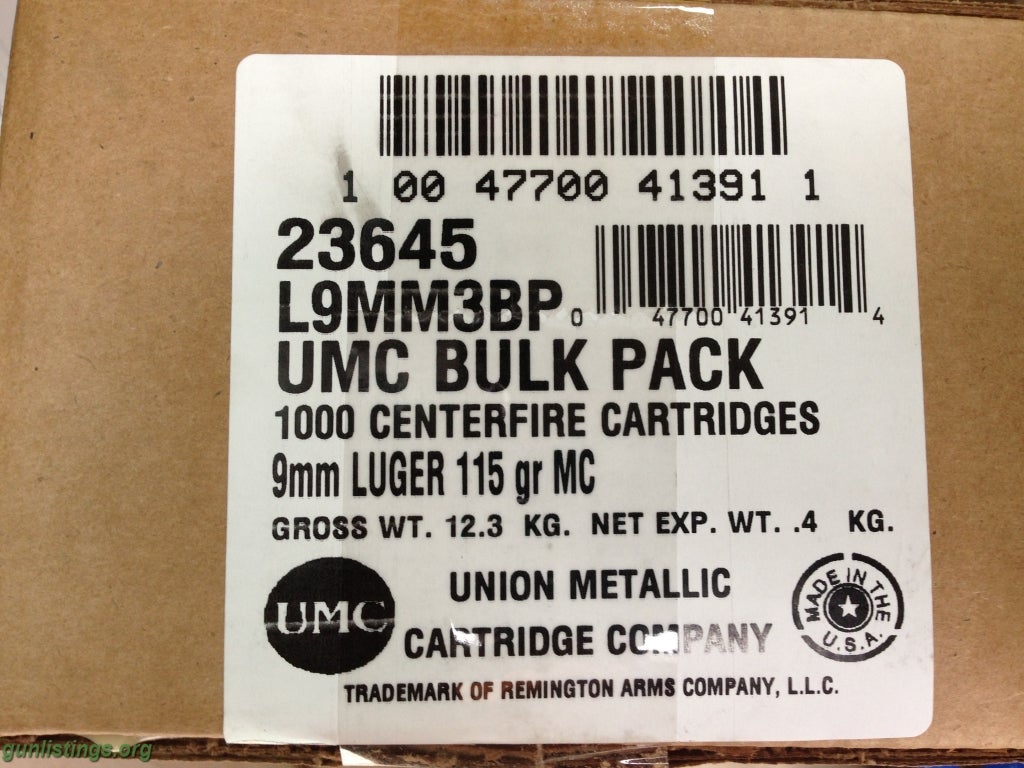 Ammo Remington UMC 9MM 115gr Bulk Pack 1000 Rds