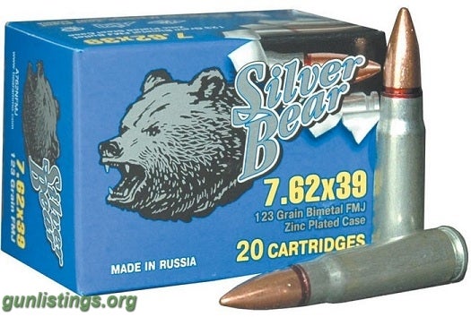 Ammo Silver Bear 7.62x39 Russian 123 Grain FMJ