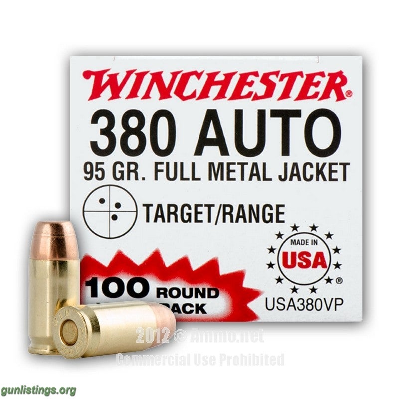 Ammo Winchester .380 ACP 95 Grain (95 Rounds In WhiteBox)