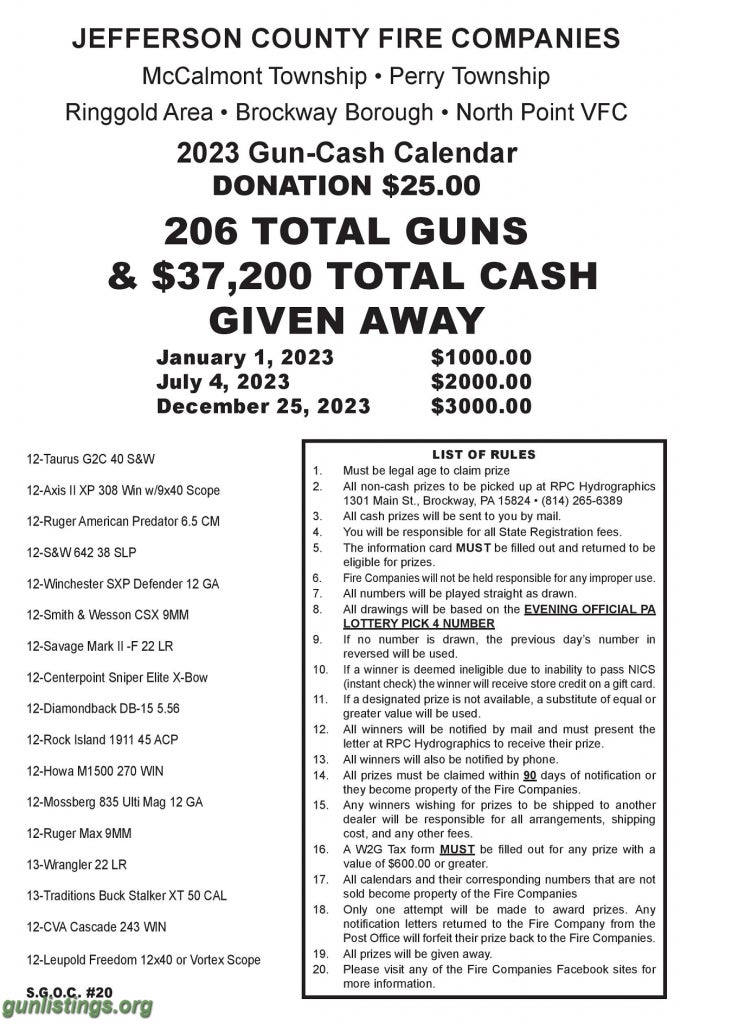 Misc 2023 Gun And Cash Calendar Raffle