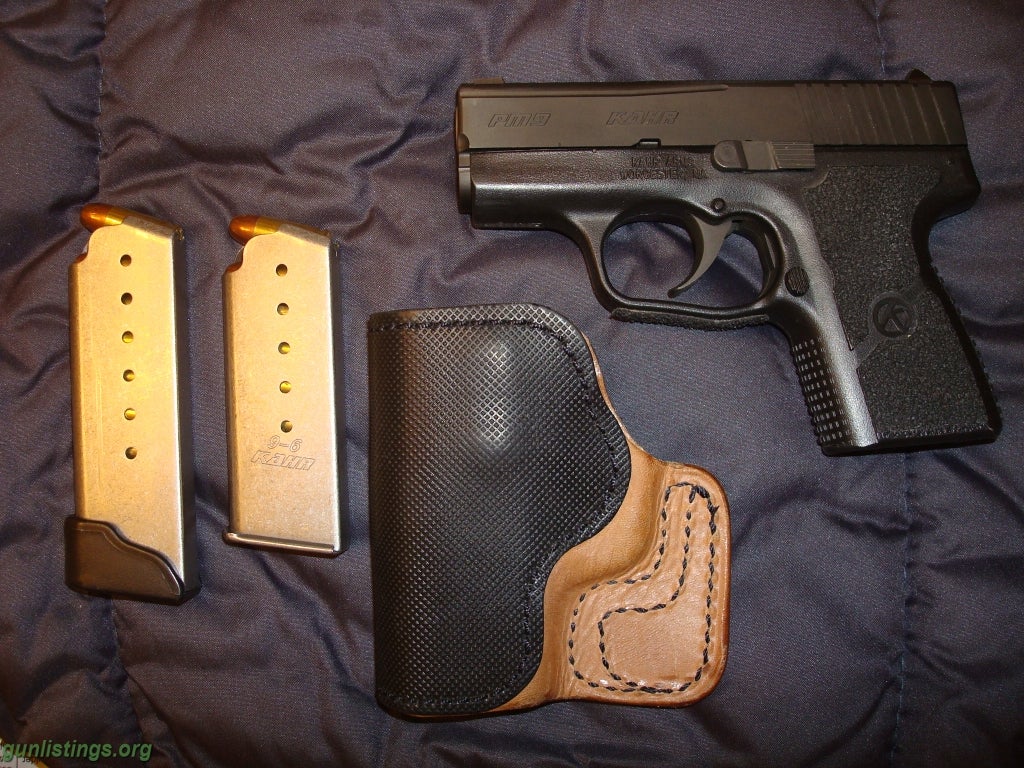 Pistols Kahr PM9, Black Slide,Extra Mag,Leather Pocket Holster