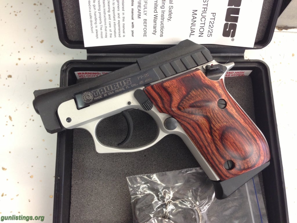 Pistols Taurus PT-25 Pistol,25 ACP Rosewood Grip, 2 Tone