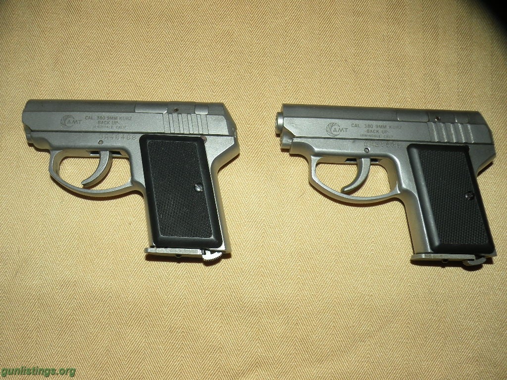 Pistols A Pair Of AMT 380 Backups, Stainless