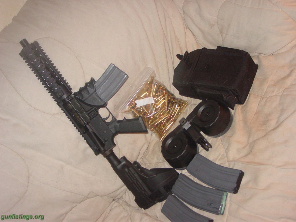 Pistols Ar-15 7.5in Pistol Package, Ammo, 100rd Drum And Mags