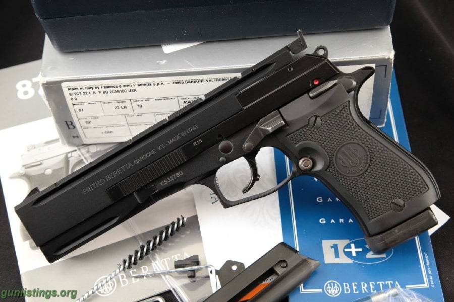 Pistols Beretta Model 87 M87 Target, Black 5.9â€ DA/SA Semi-Auto