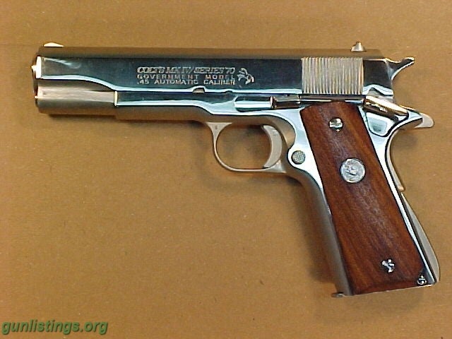 Pistols Colt 45 1911 (FACTORY HIGH POLISH NICKEL SERIES 70