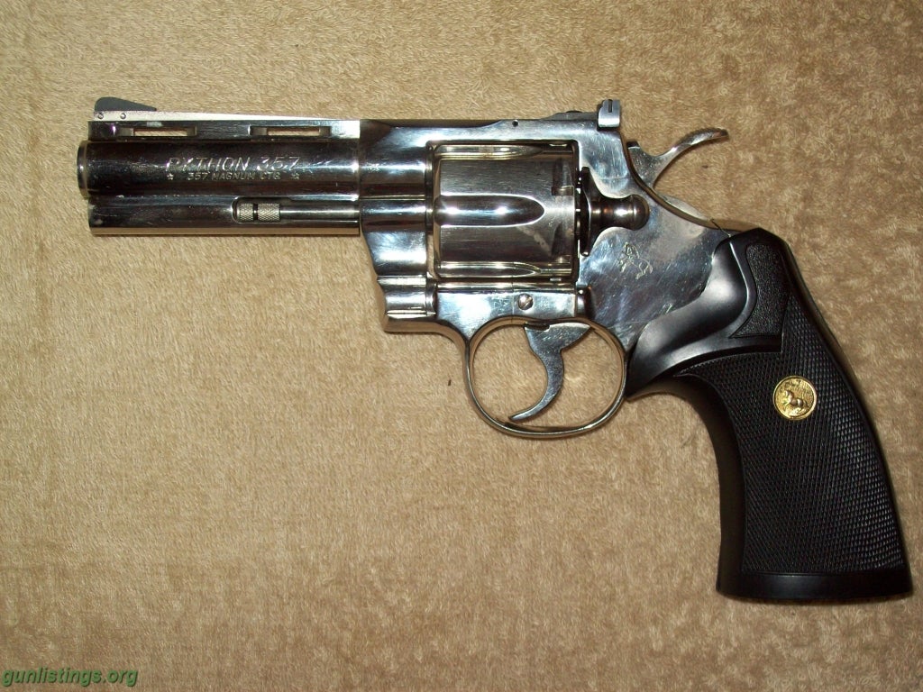 Pistols Colt Python 4 Inch Nickel .357 Magnum Revolver