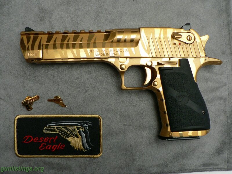 Gunlistings Org Pistols Desert Eagle Ae Gold With Tiger Stripe Used