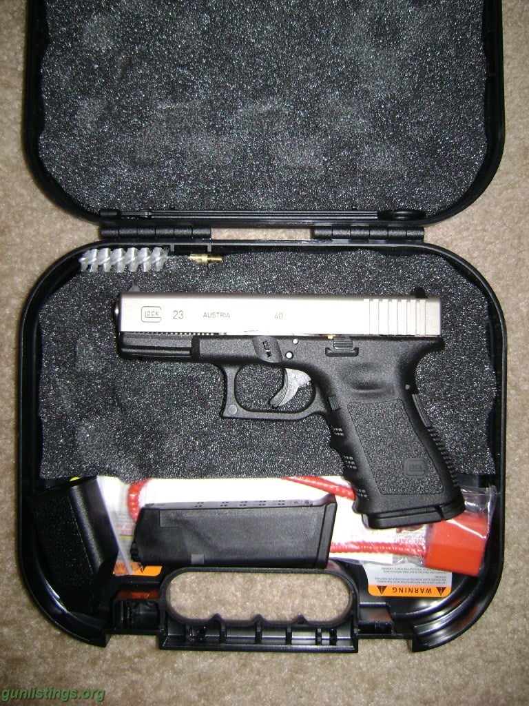 Pistols Glock 23 NIB-X Two Tone Nickel Slide