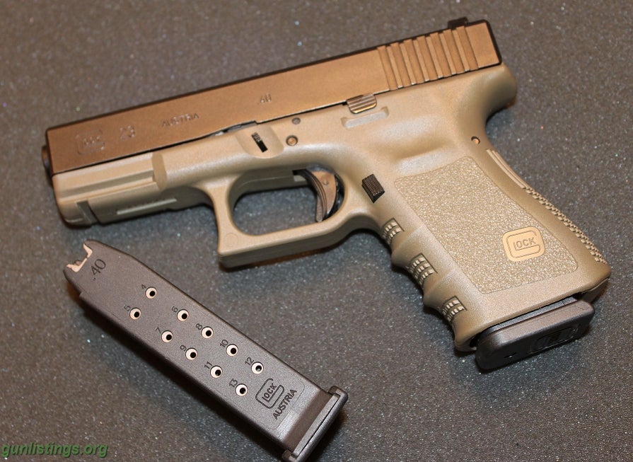 Pistols Like New Olive Drab Glock 23 With Trijicon Night Sights