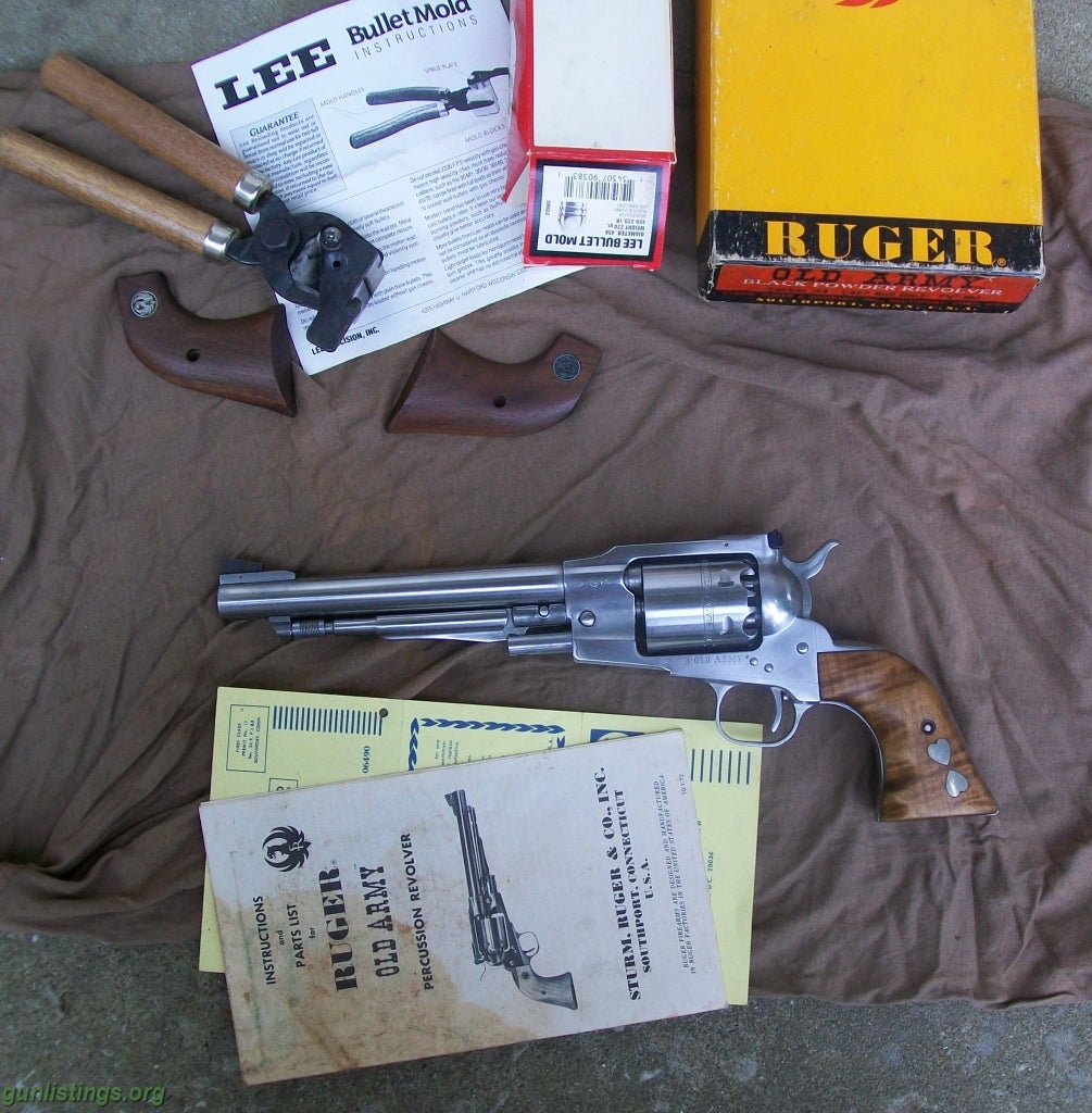 Pistols Ruger Old Army Stainless Black Powder 44 Cal Revolver