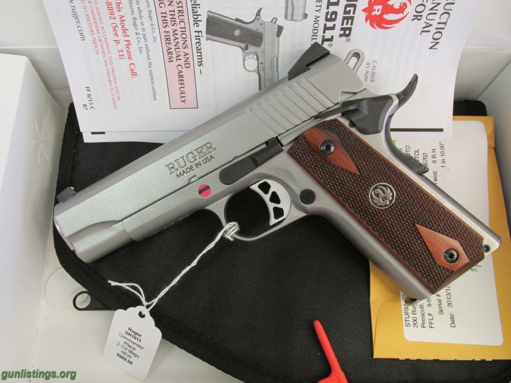 Pistols Ruger SR1911-CMD Pistol 6702, 45 ACP, 4.25 In NEW