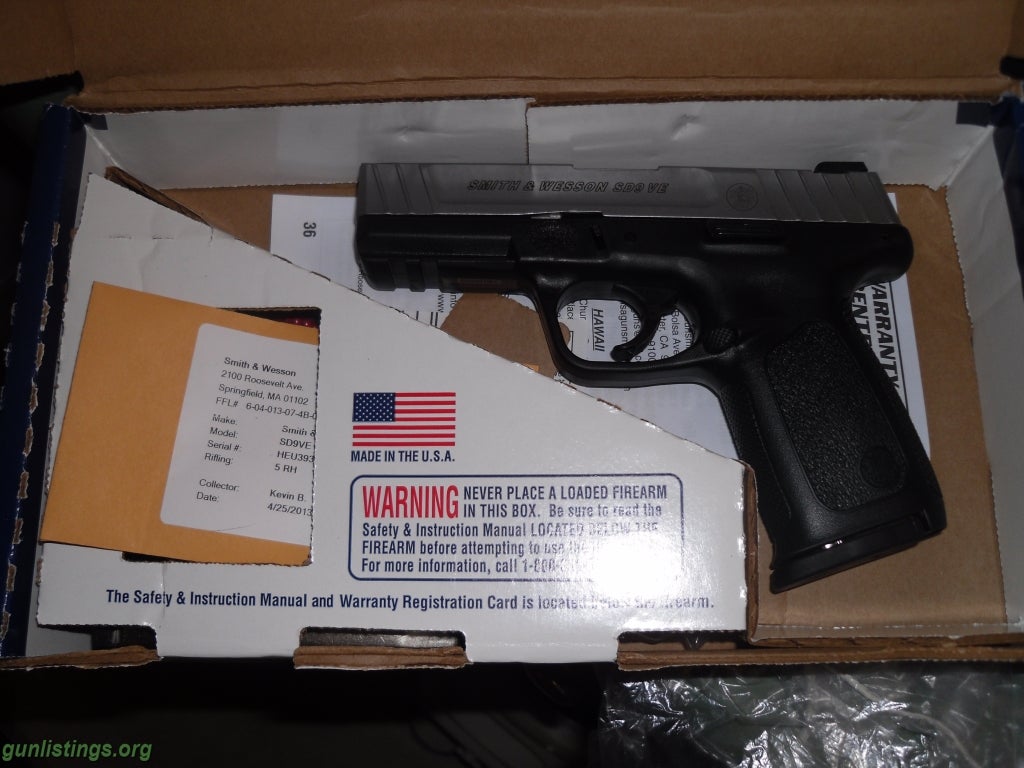 Pistols FS Or FT Smith And Wesson SD9VE Never Fired