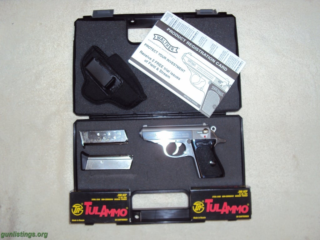 Pistols Walther PPK .380, Stainless, 2 Mags, Hard Case, DeSanti