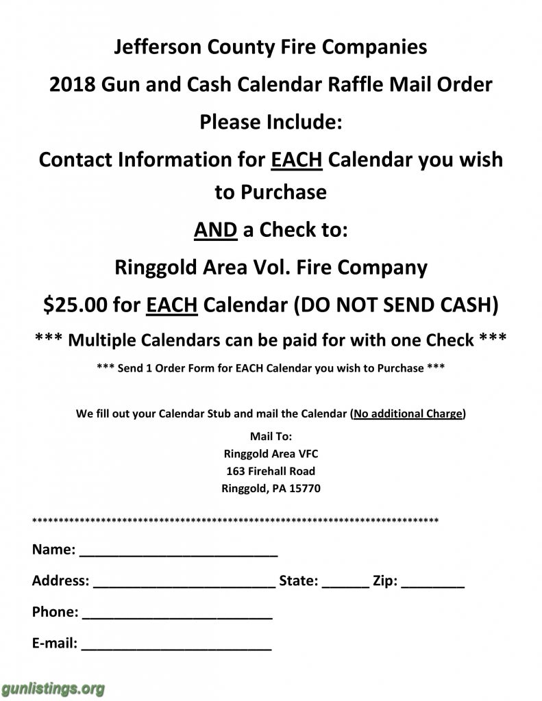 Accessories 2018 GUN & CASH CALENDAR RAFFLE