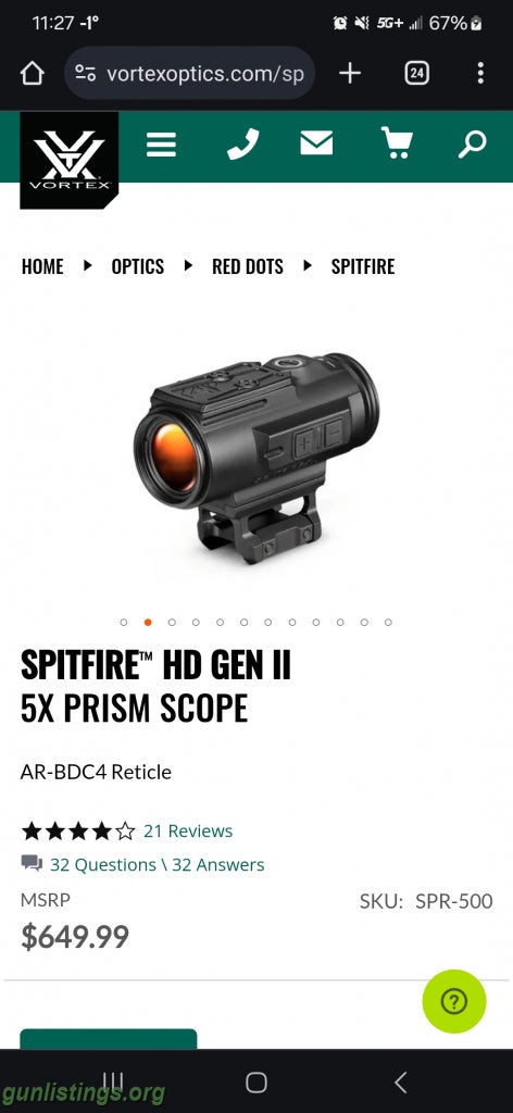 Accessories SPITFIRE HD GEN II 5X PRISM SCOPE