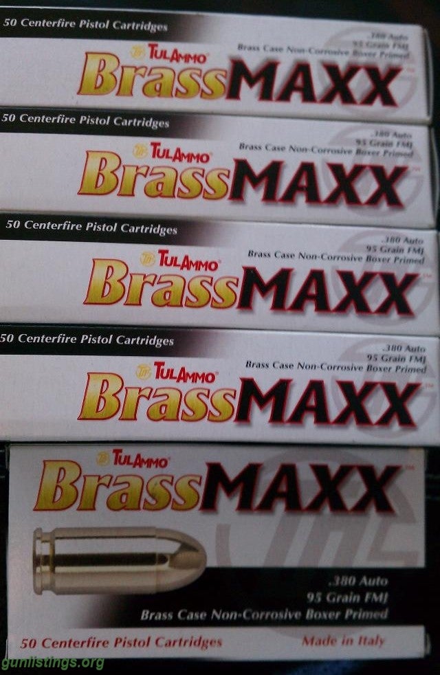 Ammo .380 Auto Tulammo Brass Maxx, 95gr. FMJ, 50rds.