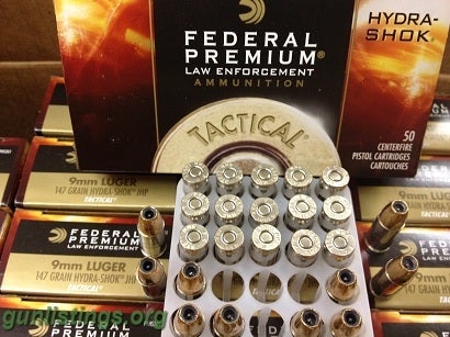 Ammo FEDERAL HYDRA SHOK 9MM 124 GR +P+ LE TACTICAL