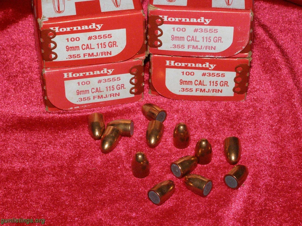 Ammo Hornady 9mm 115gr FMJ Bullets For Reloading