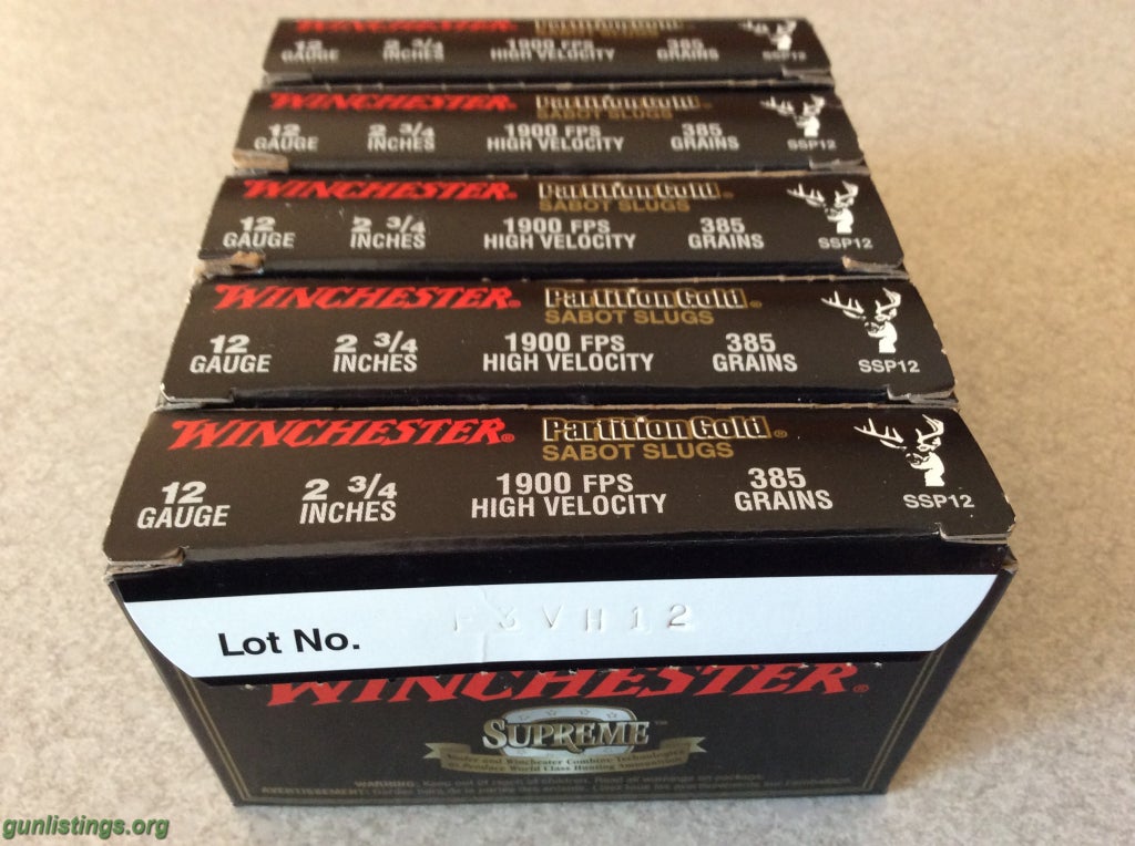 Ammo Winchester Supreme Gold Partition Sabot Slugs 12 GA.