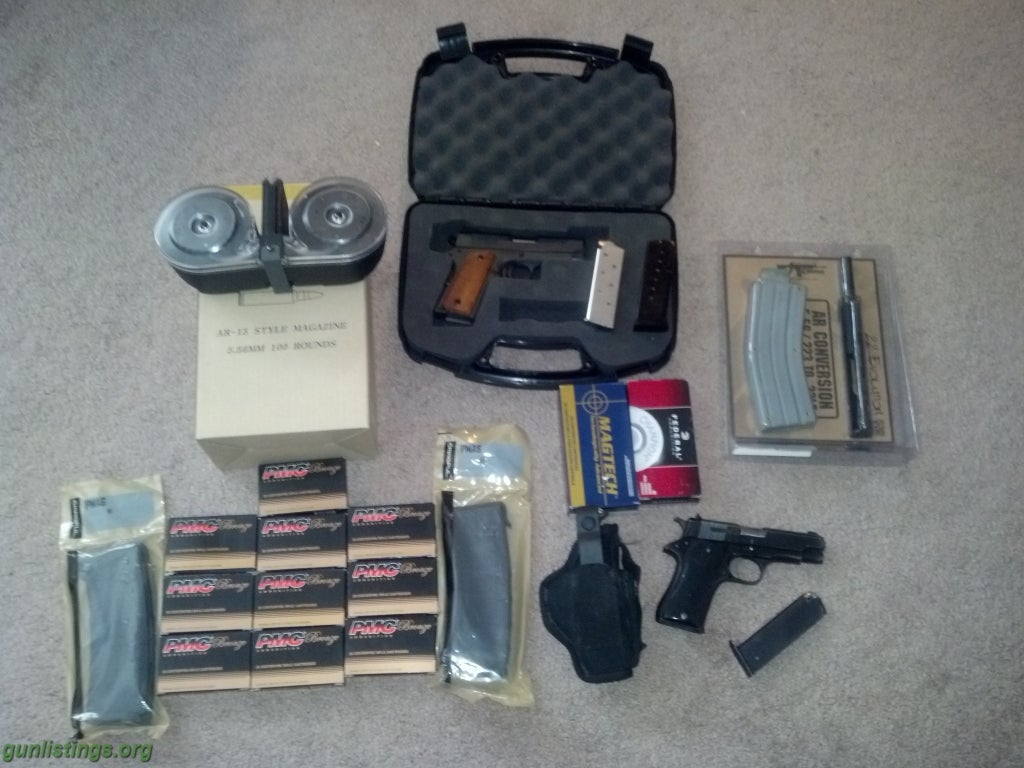 Pistols 2-1911's, Ammo, Extras, 223, Mags, AR 22 Conversion