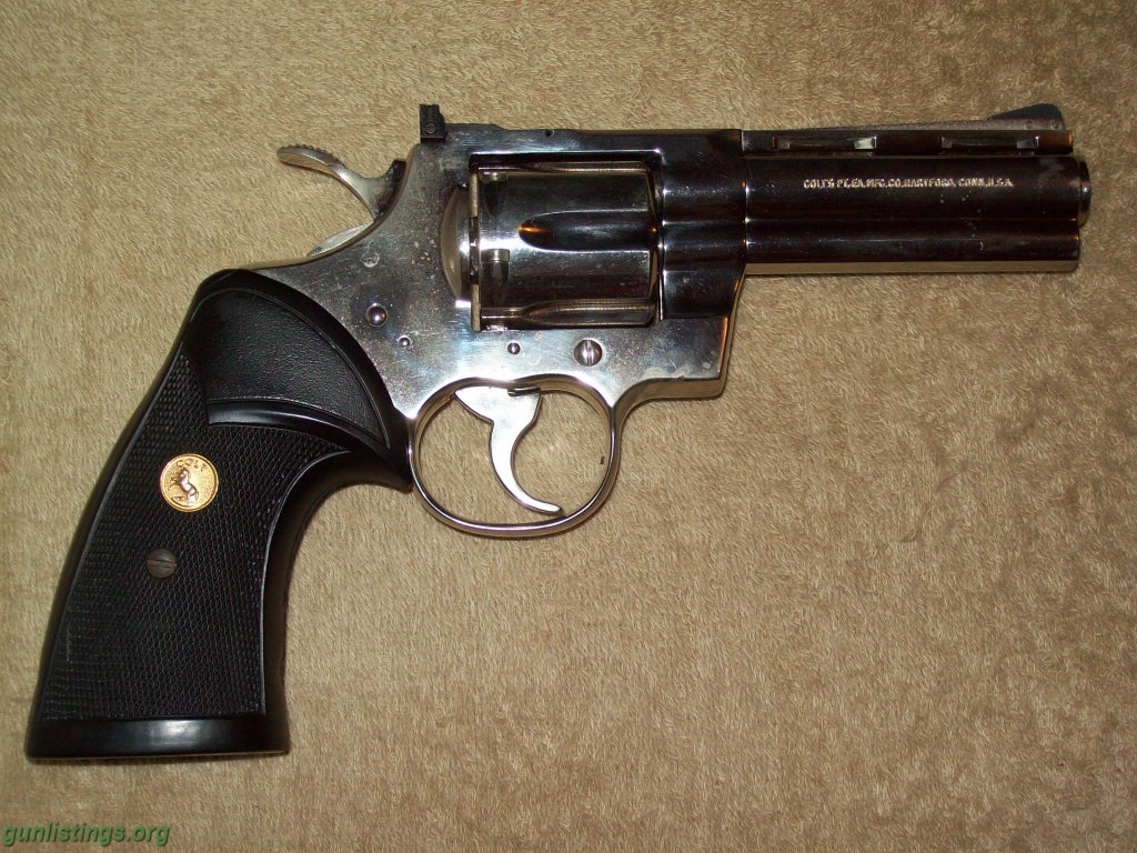 Pistols Colt Python 4 Inch Nickel .357 Magnum Revolver