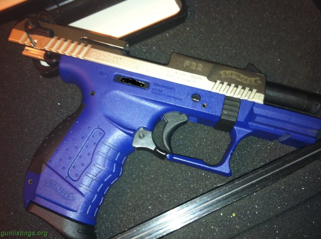 Pistols Nickel Walther P22 With Blue Frame.