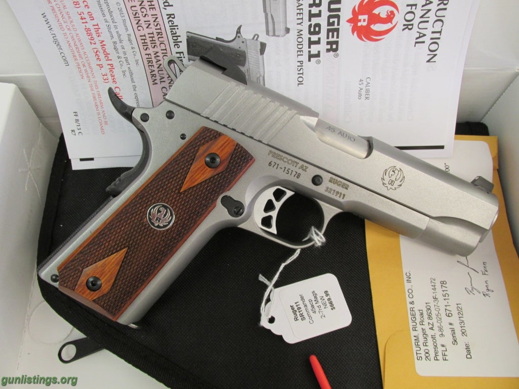 Pistols Ruger SR1911-CMD Pistol 6702, 45 ACP, 4.25 In NEW