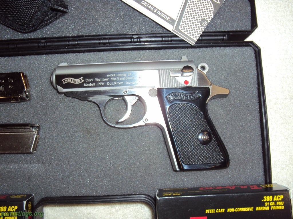 Pistols Walther PPK .380, Stainless, 2 Mags, Hard Case, DeSanti