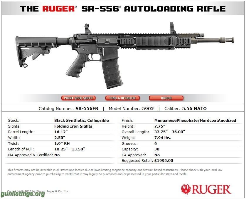 Gunlistings.org - Rifles Ruger SR-556 AR, .223 Rem/5.56 NATO, 16.1