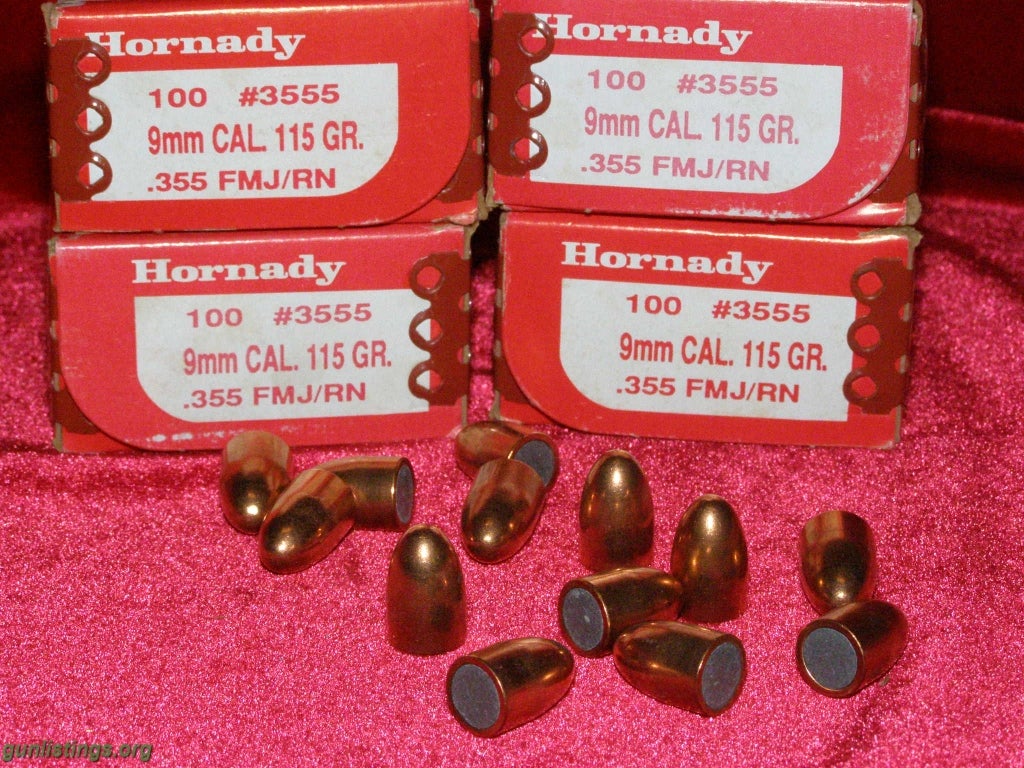 Ammo Hornady 9mm 115gr FMJ Bullets For Reloading