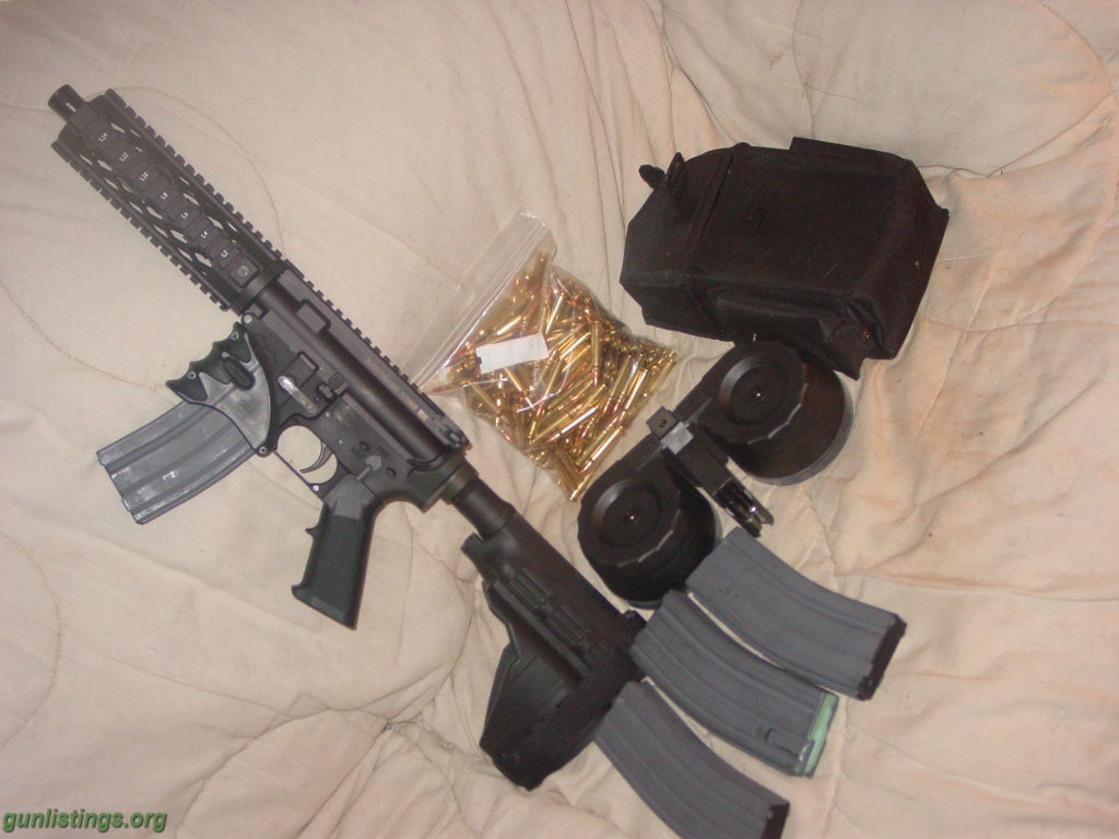 Pistols Ar-15 7.5in Pistol Package, Ammo, 100rd Drum And Mags