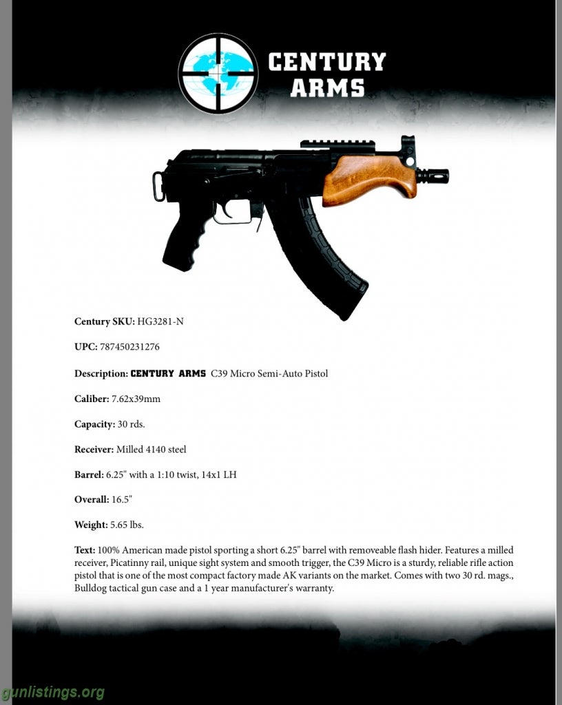 Pistols NEW! AK47 - Century Arms Micro Draco Pistol