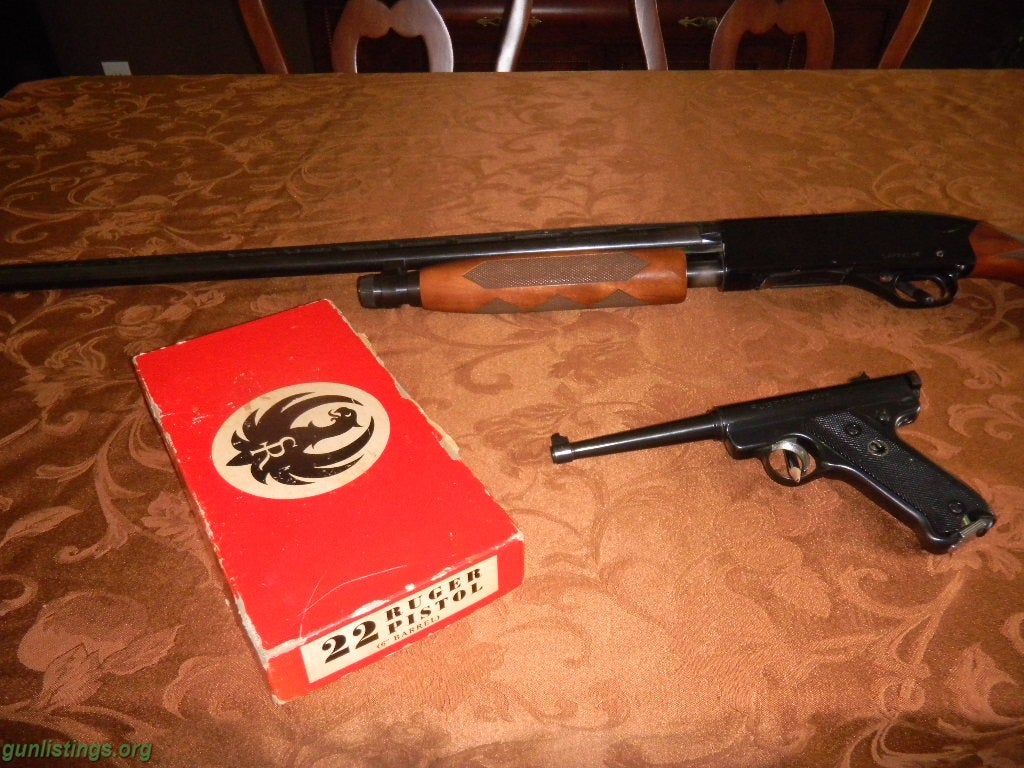 Pistols Ruger 22 Mark 1 Target & Winchester 20 Gauge Pump