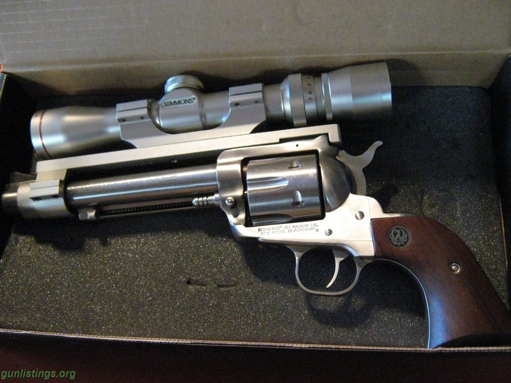 Pistols Ruger Blackhawk 357 Magnum New Model Stainless W/scope